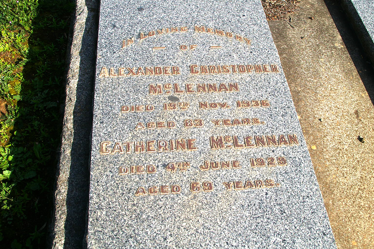 Photo of headstones/Alexander Christopher McLENNAN d 1936 hdstn Avenel cem Vic